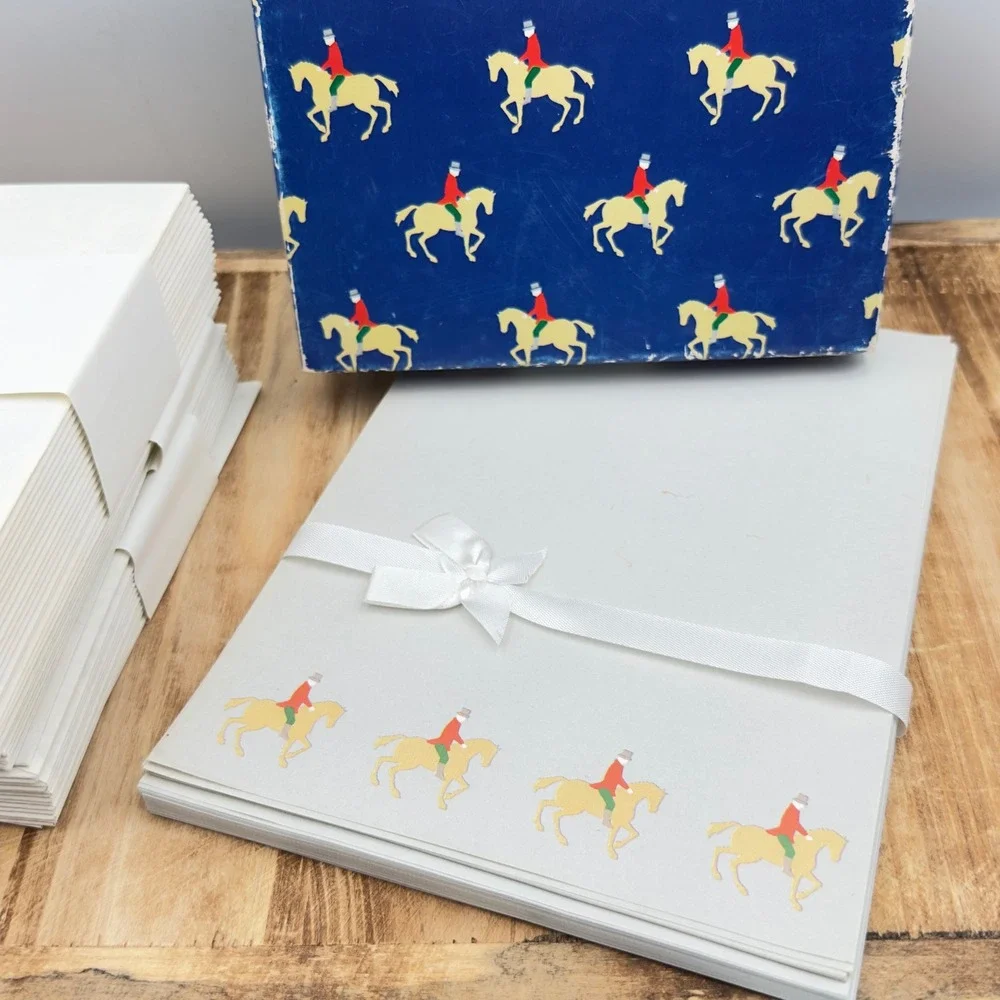 Mead Stationery Set of 40 Blue Equestrian Horse Rider 1985 Vintage Boxed Paper